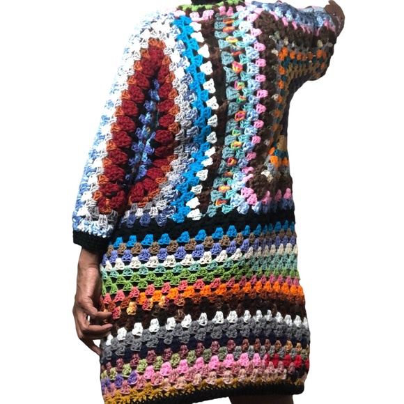 AMARA Bohemian Oversized Crochet Sweater Dress-Chunky Knit Kaleidoscope of Color - Picture 4 of 16